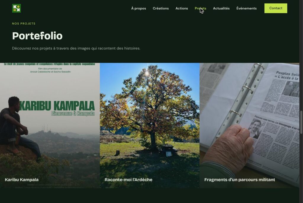 Grade com os projetos documentais da Klask